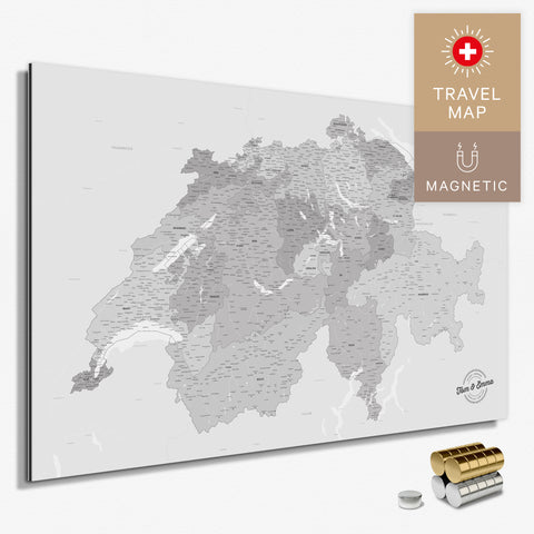 Magnetische Schweiz-Karte in Multicolor Grau als Magnetboard zum Pinnen und Markieren von Reisezielen kaufen