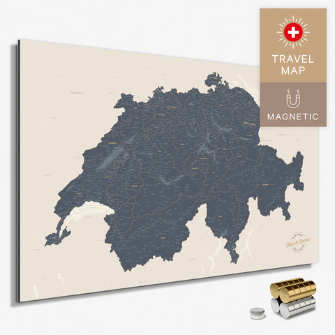 Magnetische Schweiz-Karte in Navy Light als Magnetboard zum Pinnen und Markieren von Reisezielen kaufen