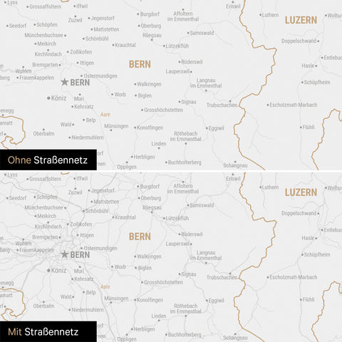 Magnetische Schweiz-Karte Leinwand in Schwarz-Weiss wahlweise mit oder ohne Straßennetz