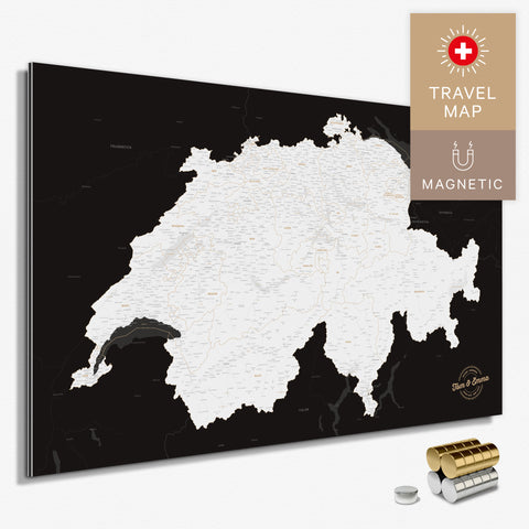 Magnetische Schweiz-Karte in Schwarz-Weiss als Magnetboard zum Pinnen und Markieren von Reisezielen kaufen