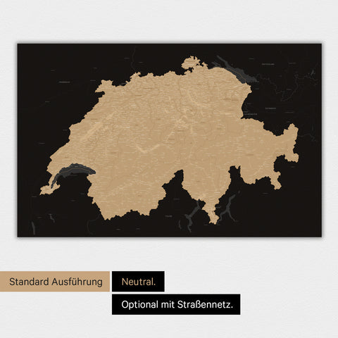 Neutrale und schlichte Ausführung einer magnetischen Schweiz-Karte in Sonar Black