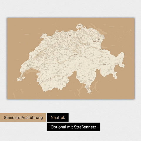 Neutrale und schlichte Ausführung einer magnetischen Schweiz-Karte in Treasure Gold
