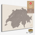 Magnetische Schweiz-Karte in Warmgray (Braun-Grau) als Magnetboard zum Pinnen und Markieren von Reisezielen kaufen