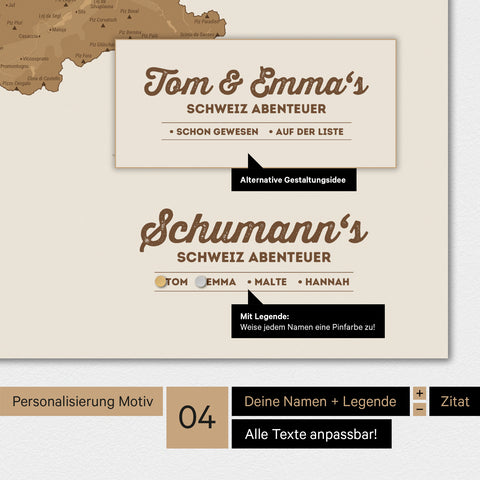 Carte de Suisse TRAVEL® Poster Magnétique – en 21 couleurs