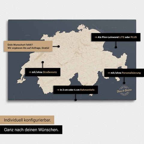 Vielfältige Konfigurationsmöglichkeiten einer Schweiz-Karte in Hale Navy