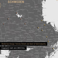 Ausschnitte einer Skandinavienkarte mit der Region Stockholm in Schweden als Pinn-Leinwand in Grau mit 2.900 Orten