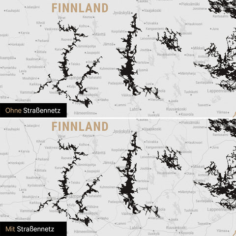 Skandinavien-Karte Leinwand in Dark Black (Schwarz-Weiss) wahlweise mit oder ohne Straßennetz