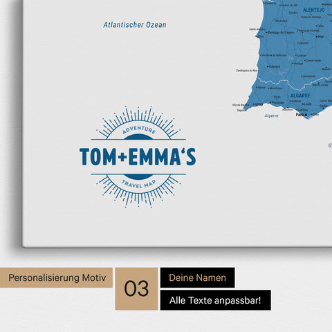 Spain & Portugal Push Pin Map TRAVEL® – Ocean Blue