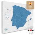 Spanien- & Portugal-Landkarte in der Farbe Blau in einem modernen, minimalistischem Design als Leinwand zum Pinnen von Reisen und Orten