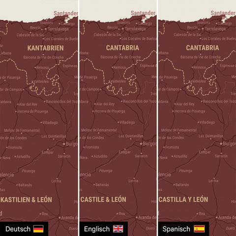 Spain & Portugal Push Pin Map TRAVEL® – Bordeaux Red