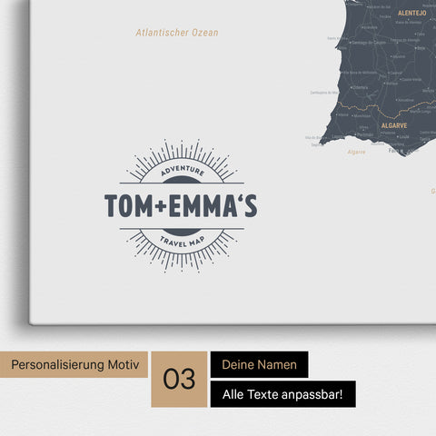 Spain & Portugal Push Pin Map TRAVEL® – Denim Blue