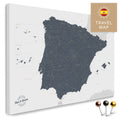 Spanien- & Portugal-Landkarte in der Farbe Denim Blue in einem modernen, minimalistischem Design als Leinwand zum Pinnen von Reisen und Orten