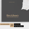 Landkarte von Spanien- & Portugal als Pinnwand Leinwand in Dunkelgrau mit Personalisierung und Namen in einer modernen Schreibschrift