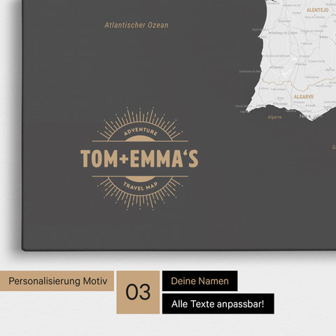 Spain & Portugal Push Pin Map TRAVEL® – Dark Gray