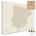 Spanien- & Portugal-Landkarte in der Farbe Gold in einem modernen, minimalistischem Design als Leinwand zum Pinnen von Reisen und Orten