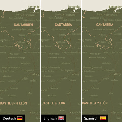 Spain & Portugal Push Pin Map TRAVEL® – Olive Green