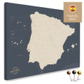 Spanien- & Portugal-Landkarte in der Farbe Hale Navy in einem modernen, minimalistischem Design als Leinwand zum Pinnen von Reisen und Orten