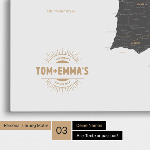 Spain & Portugal Push Pin Map TRAVEL® – Light Gray