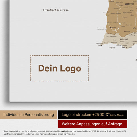 Spanien & Portugal-Karte TRAVEL® Pinn-Leinwand – Multicolor Beige