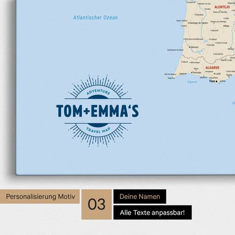 Spanien & Portugal-Karte TRAVEL® Pinn-Leinwand – Multicolor Classic