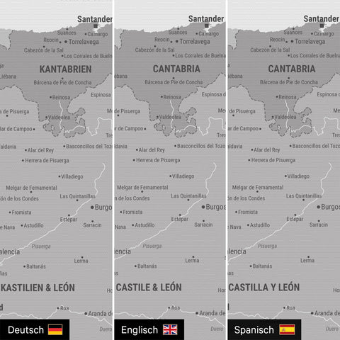 Spanien & Portugal-Karte TRAVEL® Pinn-Leinwand – Multicolor Gray