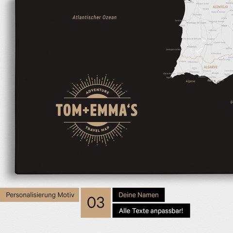 Spain & Portugal Push Pin Map TRAVEL® – Dark Black