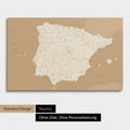 Neutrale Standard Ausführung der detaillierten Spanien- & Portugal-Karte als Pinnwand Leinwand in Treasure Gold ohne Personalisierung