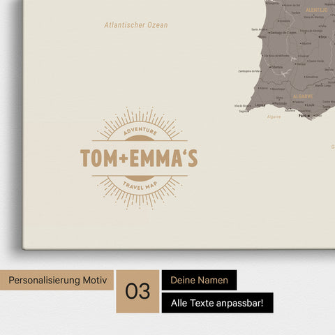 Spain & Portugal Push Pin Map TRAVEL® – Warmgray