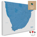 South Africa map in blue as a Push Pin Map, with pins to mark travel destinations, high-quality made in Germany.