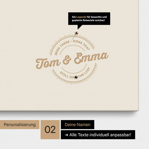 South Africa map as a Push Pin Map in gold with a round logo for personalization