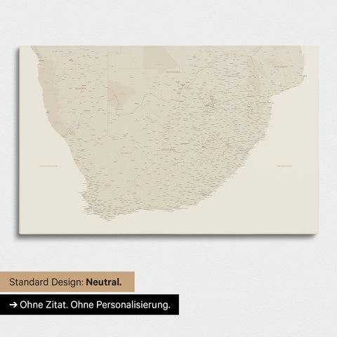 Neutral and simple standard version of a South Africa map as a Push Pin Map in gold