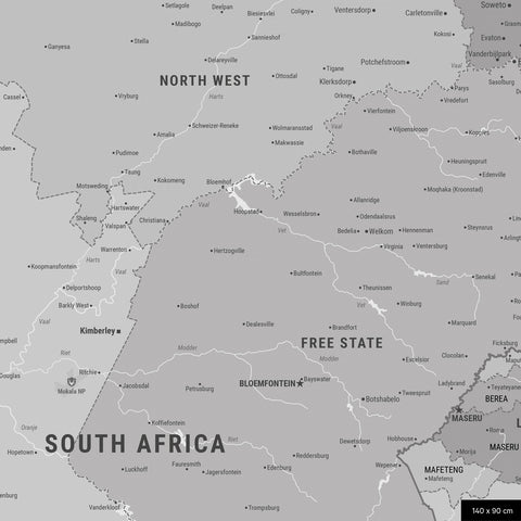 Südafrika-Karte Pinn-Leinwand in Multicolor Gray wahlweise mit oder ohne Straßennetz