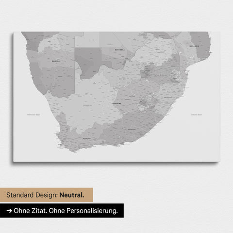 Neutral and simple standard version of a South Africa map as a Push Pin Map in Multicolor Gray