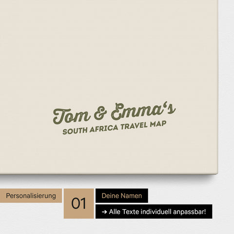 South Africa map as a Push Pin Map in Olive Green with personalization and imprint of your name