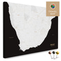 South Africa map in black and white as a Push Pin Map, with pins to mark travel destinations, high-quality made in Germany.