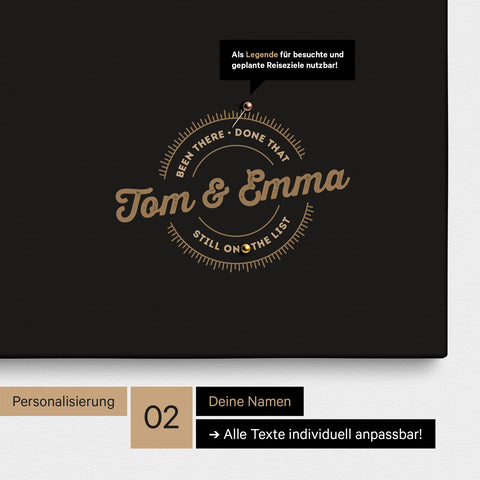 South Africa map as a Push Pin Map in Sonar Black (Black-Gold) with a round logo for personalization