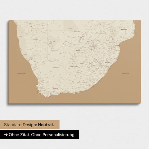 Neutral and simple standard version of a South Africa map as a Push Pin Map in Treasure Gold