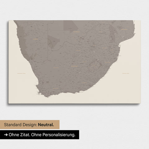 Neutral and simple standard version of a South Africa map as a Push Pin Map in Warmgray (brown-gray)
