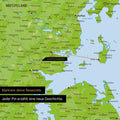 Detaillierte topografische Dänemark-Karte als Pinn-Leinand in der Farbe Multicolor Topo, auf der Reiseziele in Midtjylland mit Pins markiert sind und eine Reiseroute mit Garn abgebildet ist