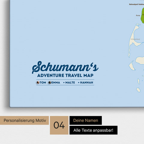 Detaillierte topografische Dänemark-Karte als Pinn-Leinwand in Multicolor Topo mit Personalisierung als Logo für die gesamte Familie