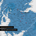 Detail einer England-Karte als Pinn-Leinand in Farbe Blau mit Kartenausschnitt von Schottland