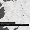 Ausschnitt einer Landkarte von Wales und England in Farbe Dunkelgrau mit Pins zur Markierung von besuchten Reisezielen