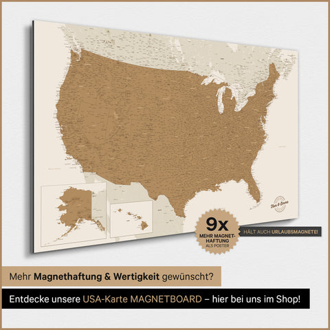 Carte des USA TRAVEL® Poster magnétique – en 21 couleurs