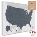 USA Amerika Karte in Denim Blue mit sehr hohem Detailgrad als Pinnwand Leinwand zum Pinnen und Markieren von Reisezielen kaufen