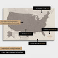 Vielfältige Konfigurationsmöglichkeiten einer USA Amerika Landkarte in Warmgray (Braun-Grau)