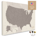 USA Amerika Karte in Warmgray (Braun-Grau) mit sehr hohem Detailgrad als Pinnwand Leinwand zum Pinnen und Markieren von Reisezielen kaufen