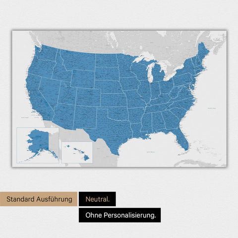 Neutrale und schlichte Ausführung einer USA Amerika Karte in Blau als Poster