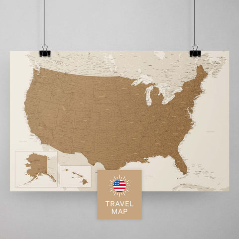 USA Amerika Landkarte in Bronze mit sehr hohem Detailgrad als Poster kaufen