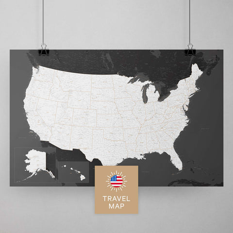 USA Amerika Landkarte in Dark Gray mit sehr hohem Detailgrad als Poster kaufen