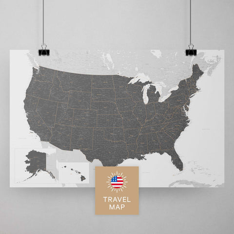 USA Amerika Landkarte in Light Gray mit sehr hohem Detailgrad als Poster kaufen